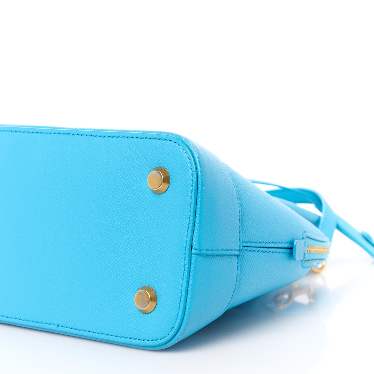 Signature Grained Calfskin Logo S Ville Top Handle Bag Bleu Turquoise