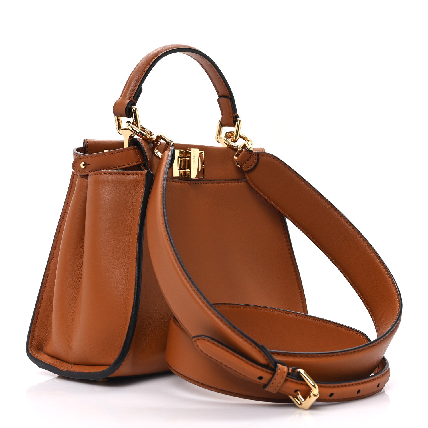 Fendi Vitello Seta Canvas FF Embroidered Mini Peekaboo Iconic Satchel Brandy Grezzo 3 of 10