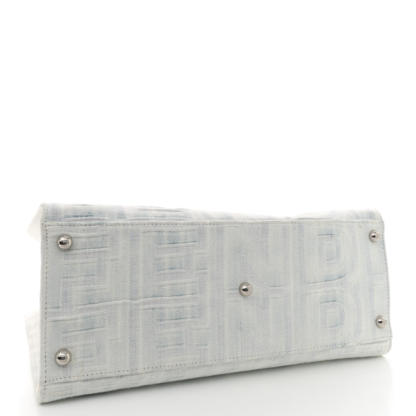 X MARC JACOBS Bleached Denim Vitello King Plexiglass Logo Medium Sunshine Shopper Tote Off White