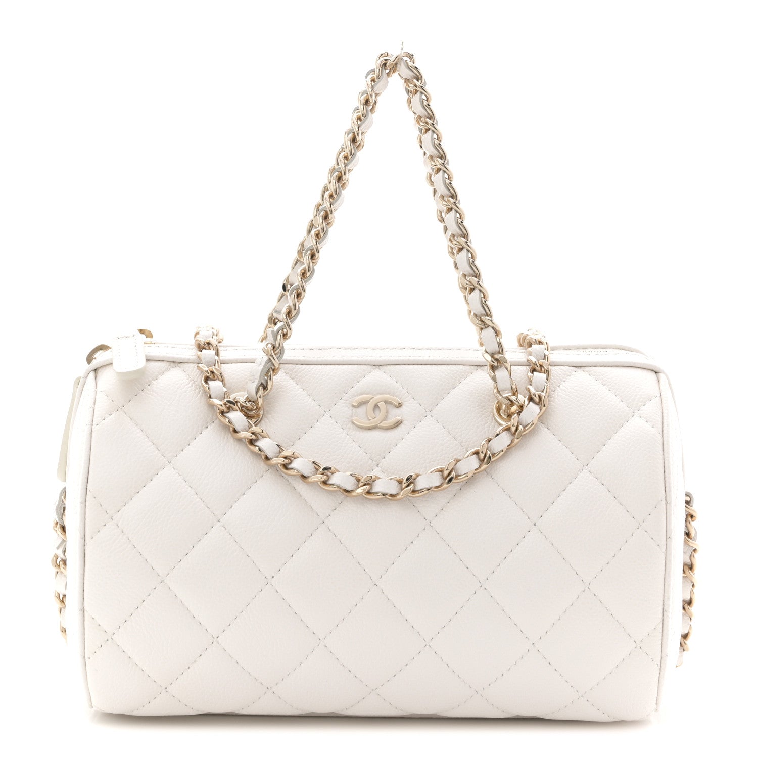 Chanel Caviar Quilted Barrel Clutch With Chain White 1833919