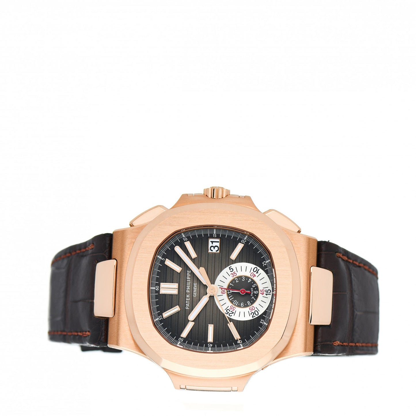 18K Rose Gold Alligator 40mm Nautilus Automatic Watch Brown 5980R-001
