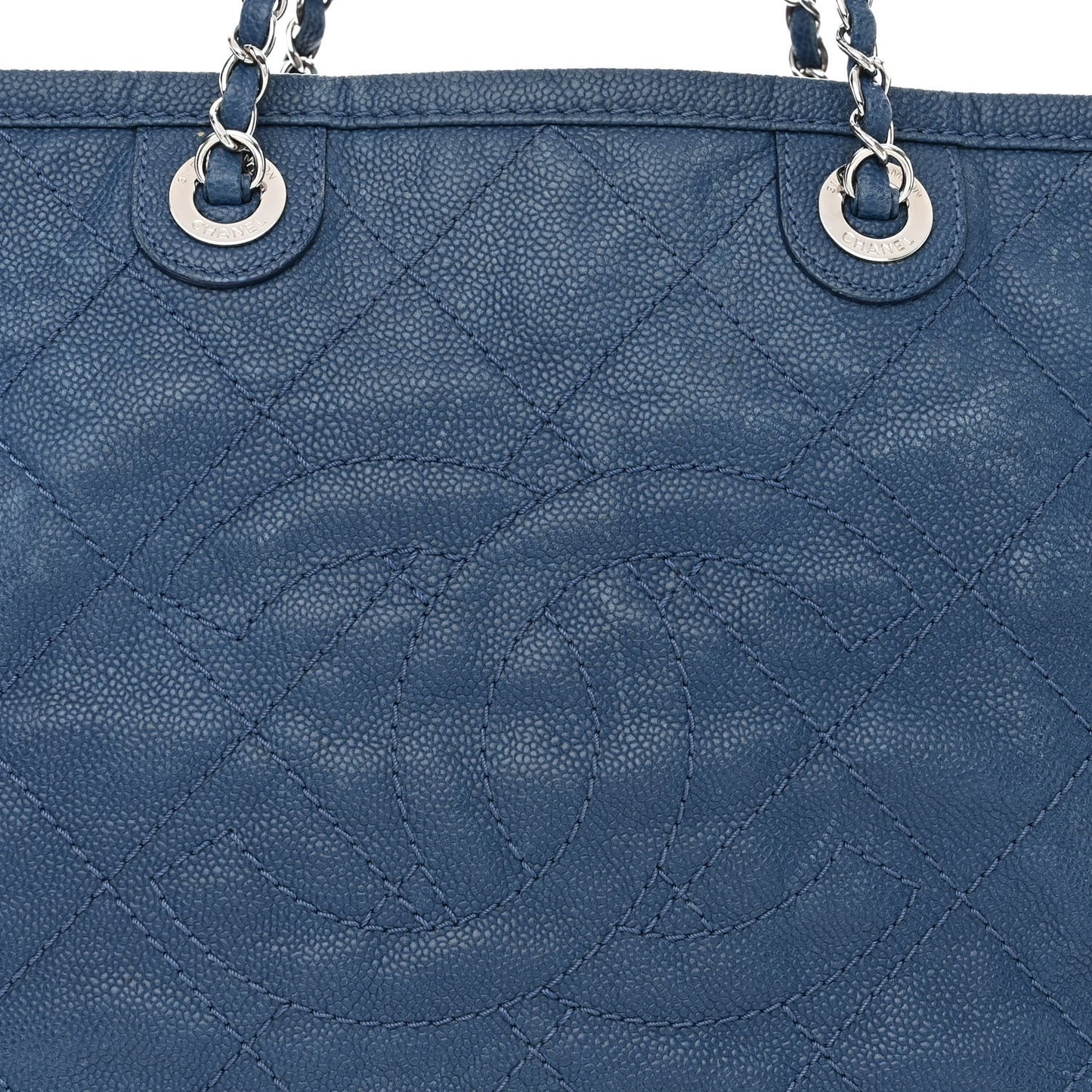 Grained Calfskin Quilted Small Daily Shopping Tote Blue
