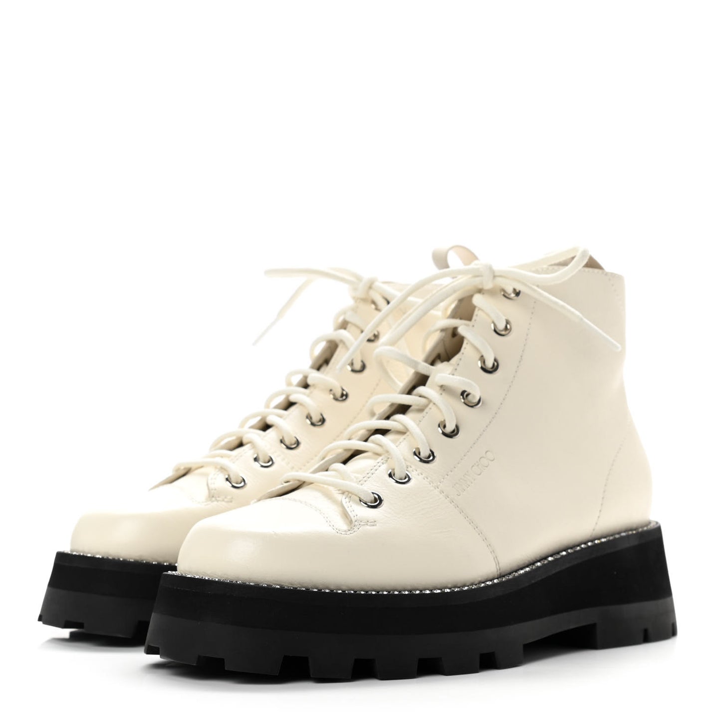 Calfskin Crystal Embellished Colby Combat Boots 38 Latte