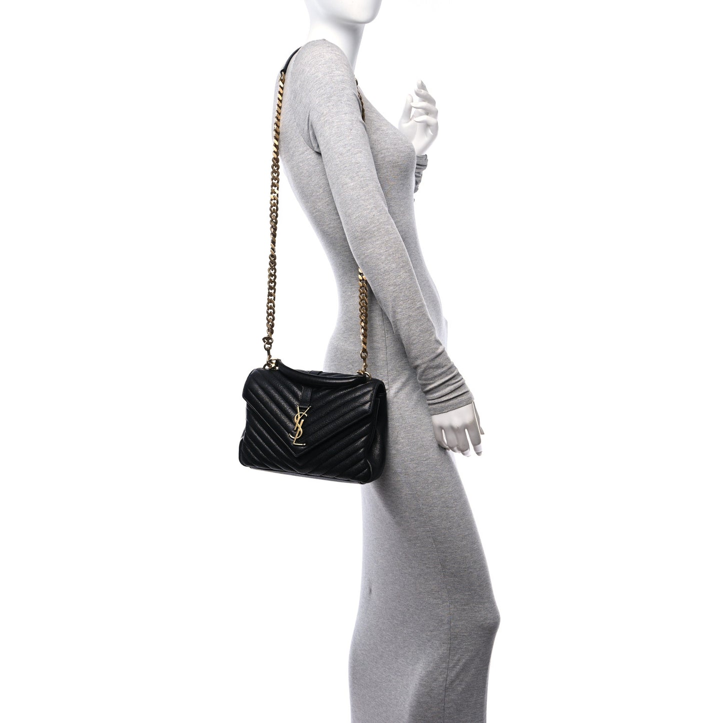 Sheepskin Matelasse Chevron Monogram Medium College Bag Black