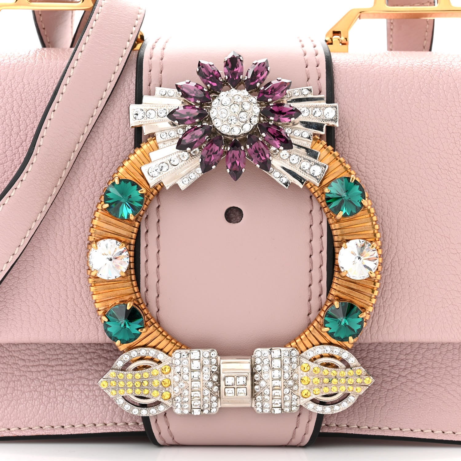 Miu Miu Goatskin Madras Soft Calf Crystal Embellished Shoulder Bag Mughetto 8 of 10