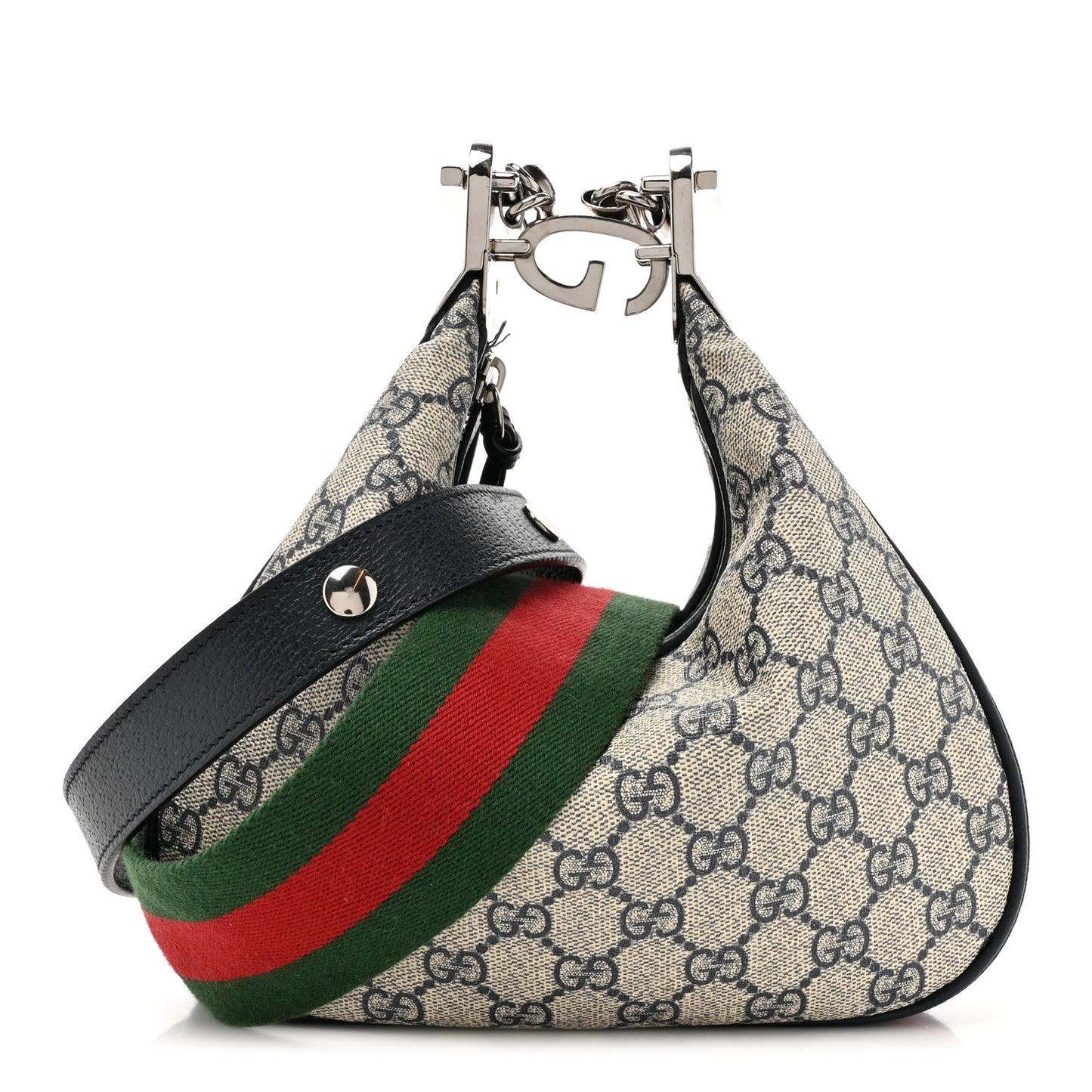 GG Supreme Monogram Textured Calfskin Web Small Attache Shoulder Bag Beige Blue