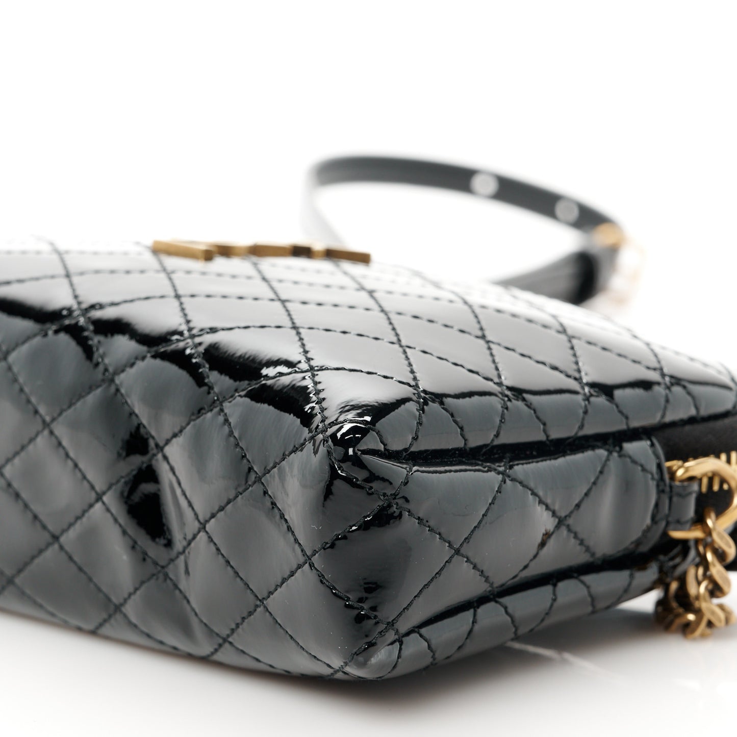 Patent Quilted Gaby Zipped Pouch Black