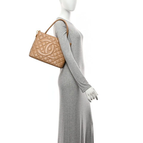 Caviar Quilted Medallion Tote Beige