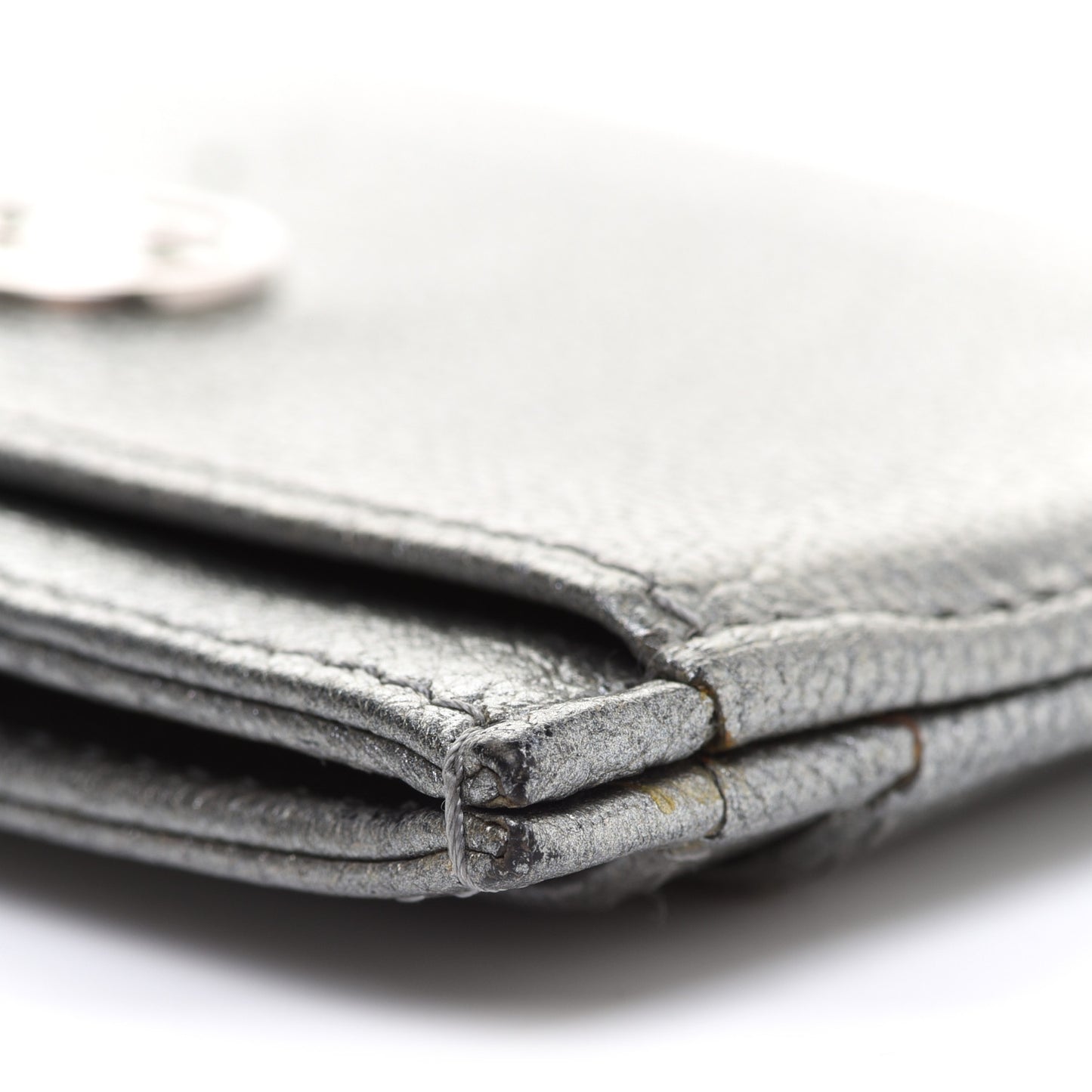 Metallic Goatskin CC Button Card Holder Silver