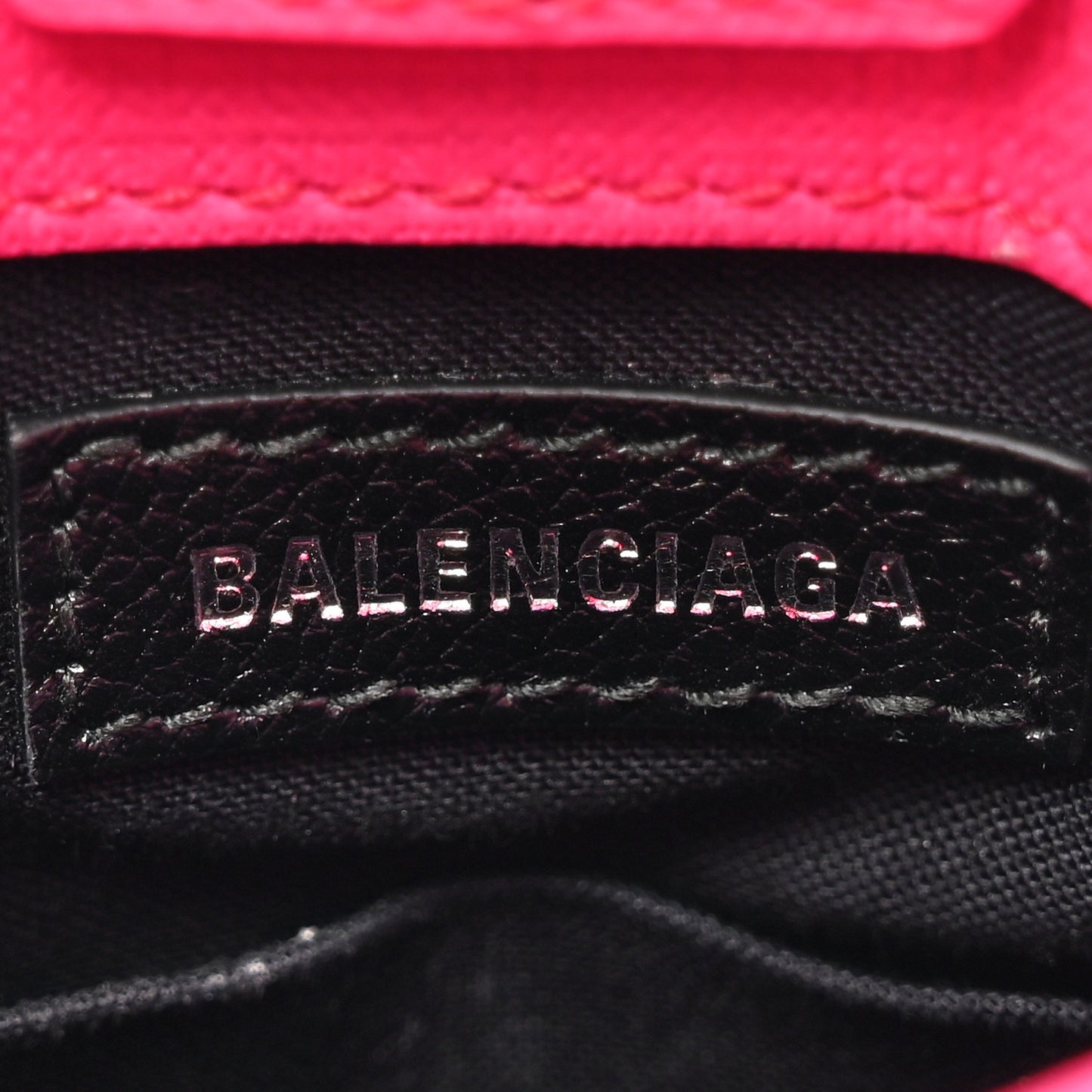 Squared Calfskin Logo Shopping Phone Holder Bag Acid Fuchsia