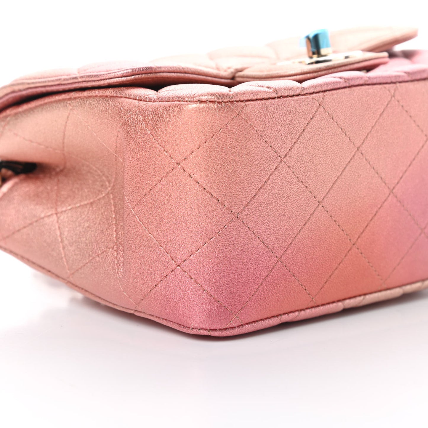 Metallic Lambskin Quilted Ombre Mini Square Flap Pink