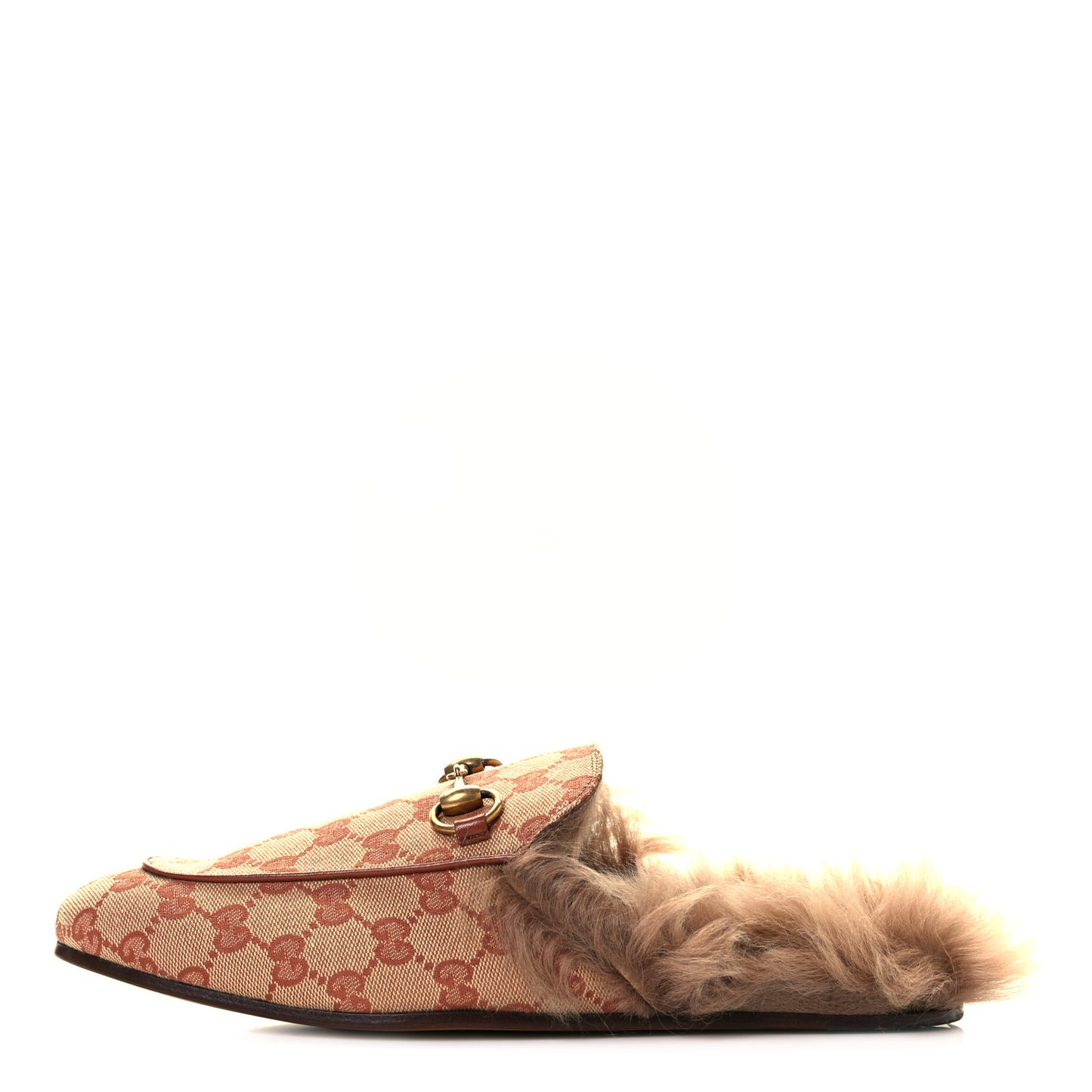 GG Monogram Fur Mens Princetown Slippers 7.5 Beige Ruggine Rust