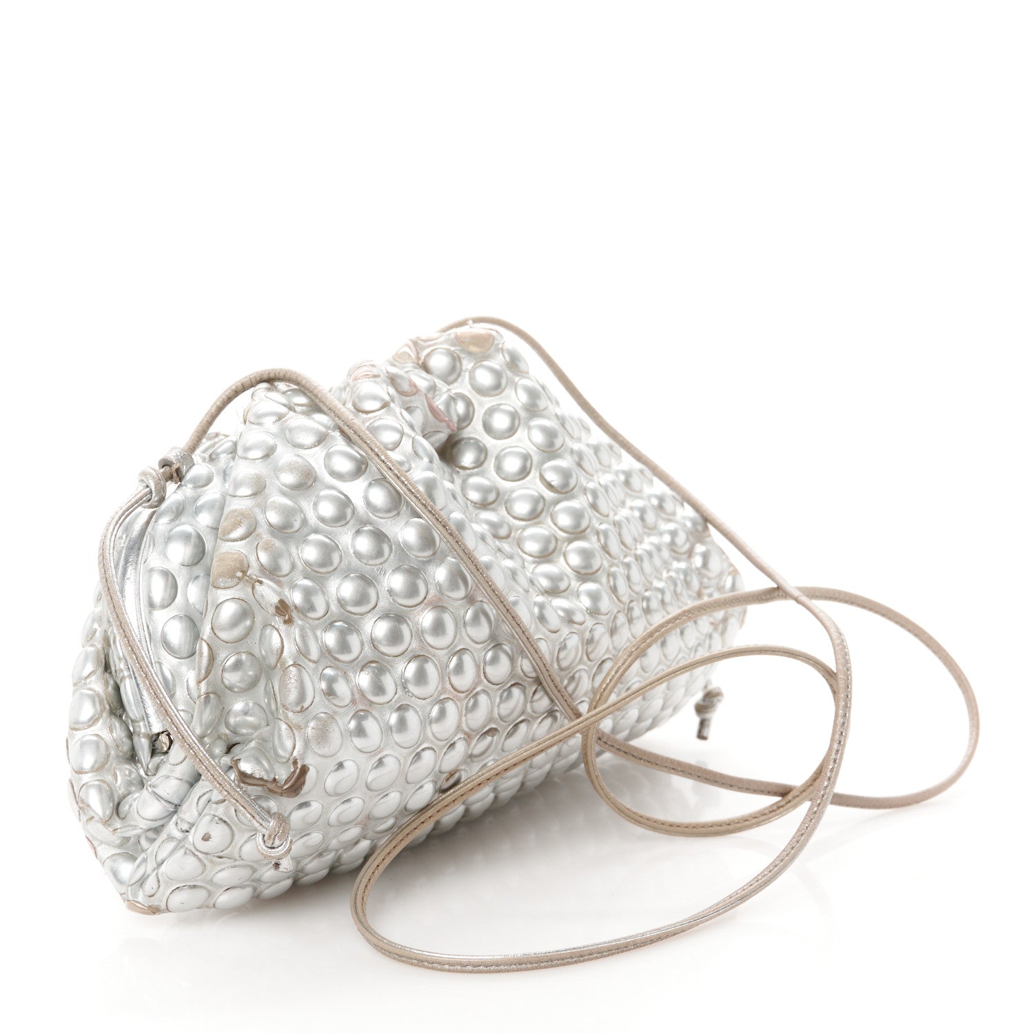Bottega Veneta Metallic Fabric Bubble Wrap The Mini Pouch Silver 3 of 11