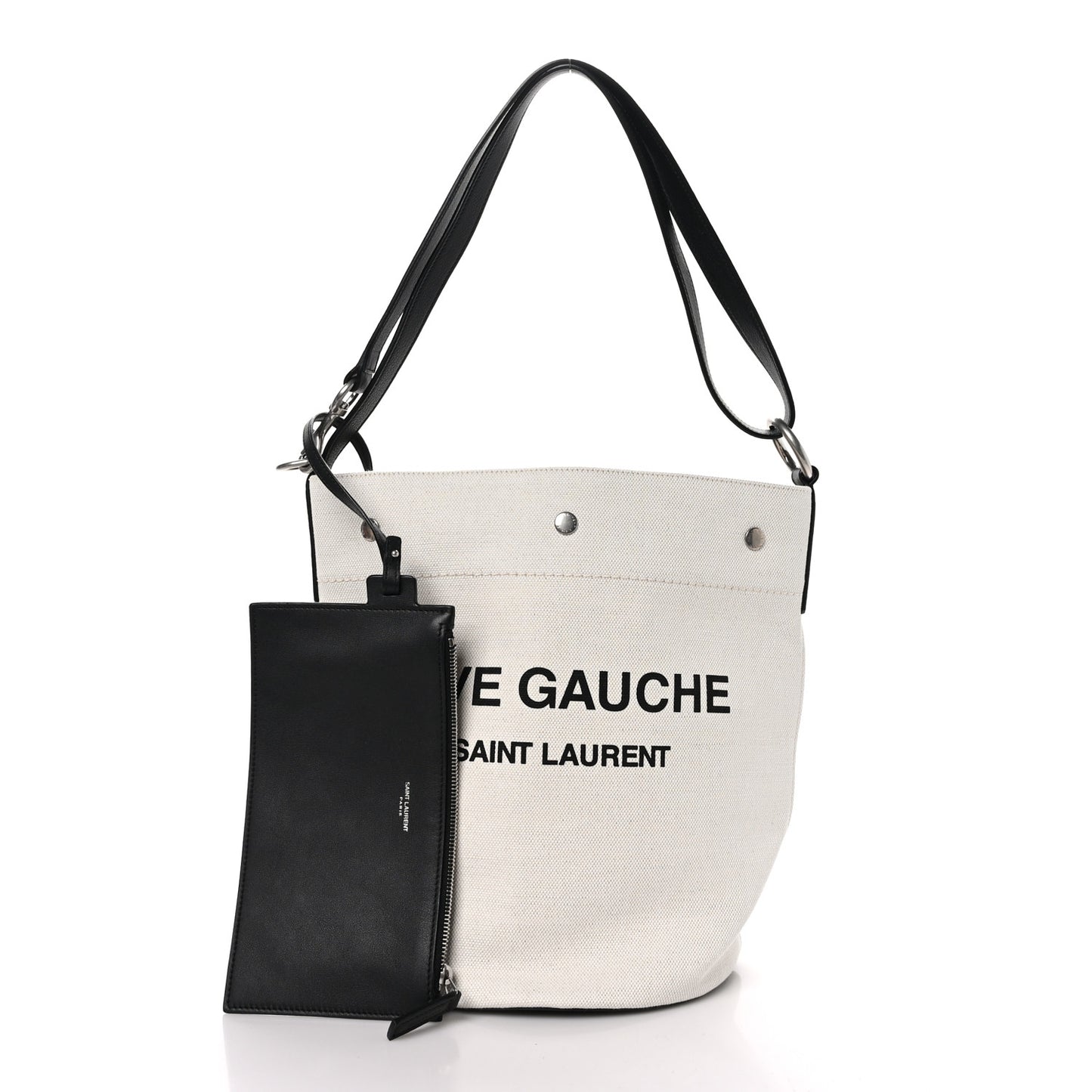 Linen Calfskin Rive Gauche Bucket Bag Greggio Natural