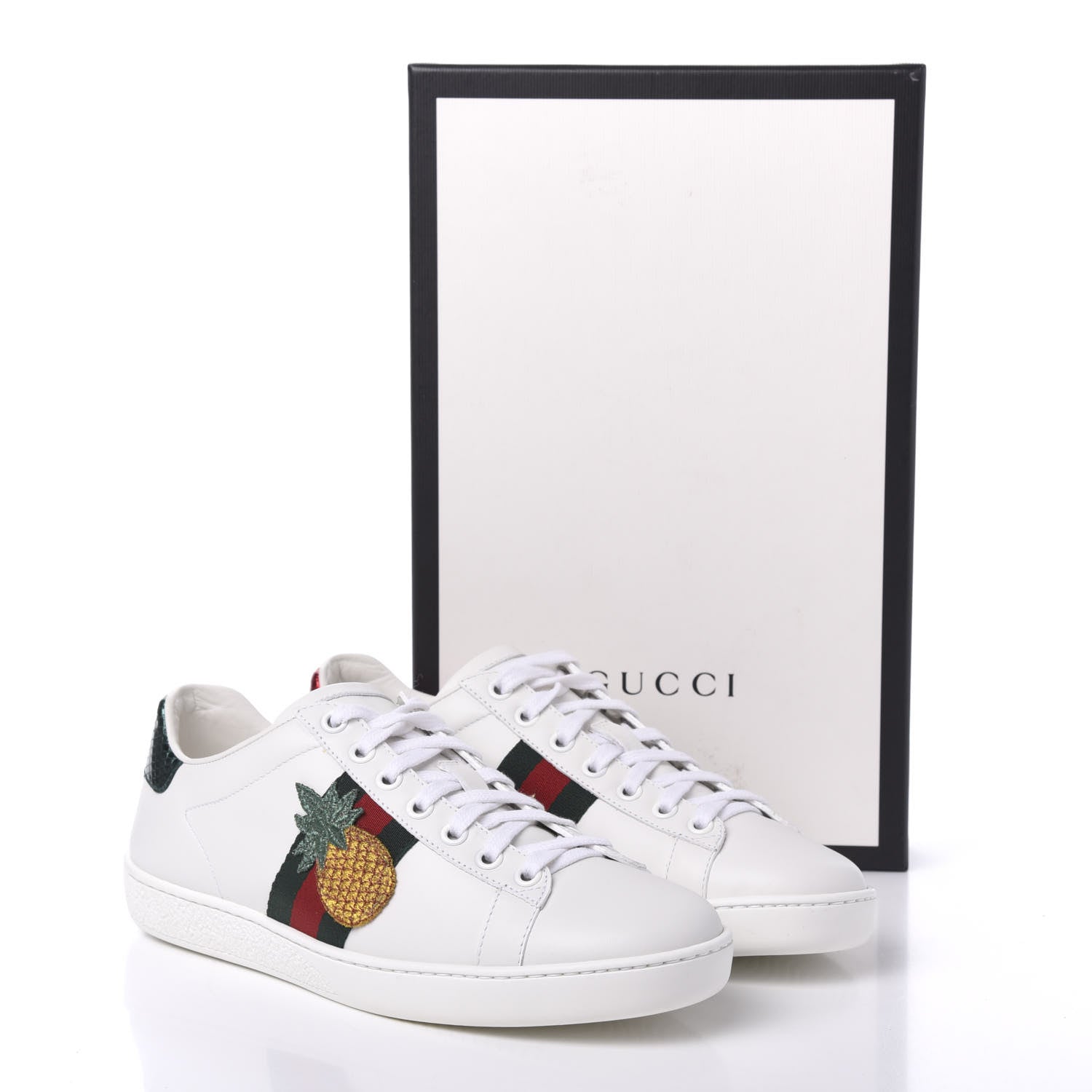 Gucci Calfskin Ayers Web Pineapple Ladybug Embroidered Womens Ace Sneakers 36.5 White 9 of 9