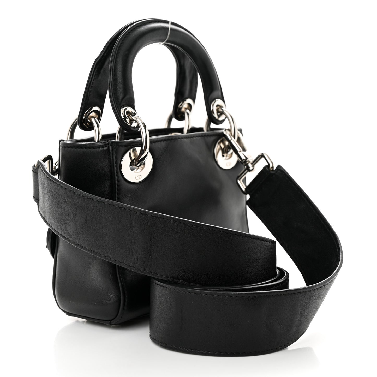 CHRISTIAN DIOR Smooth Calfskin Embroidered Micro Lady Dior Black