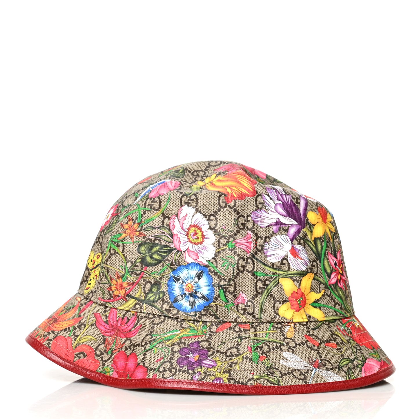 GG Supreme Monogram Flora Bucket Hat M Red