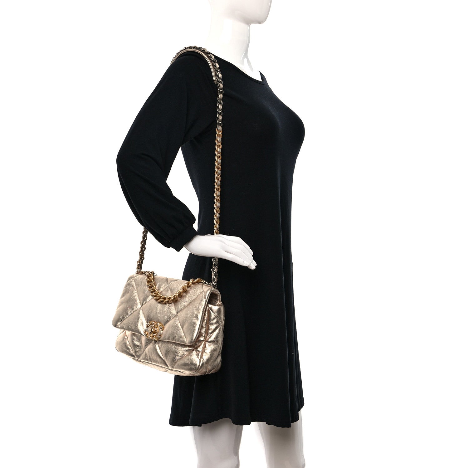 Chanel Metallic Lambskin Quilted Medium Chanel 19 Flap Gold 2 of 14