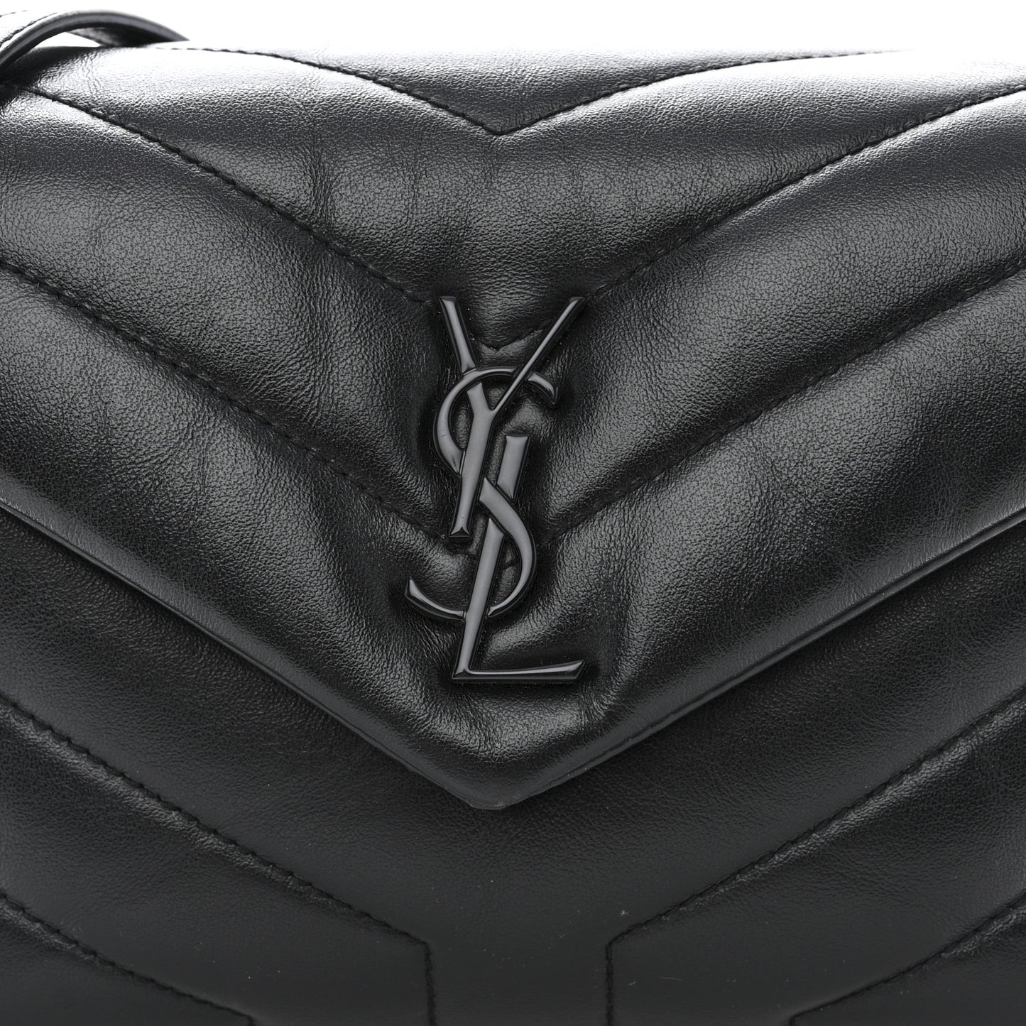 Calfskin Y Quilted Monogram Monochrome Toy Loulou Crossbody Bag Black