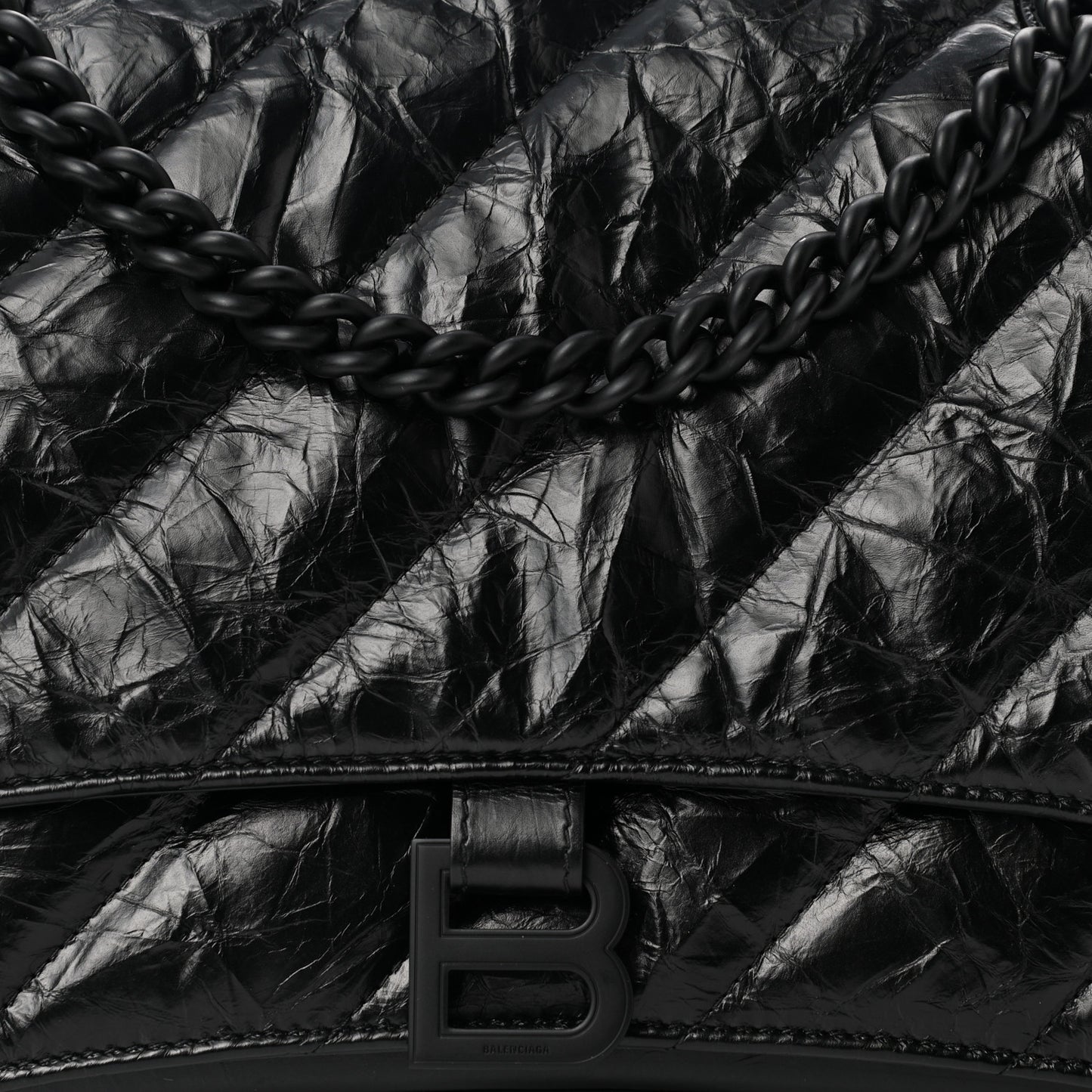 Crushed Calfskin Quilted Matte Black Hardware Medium Crush Chain Bag Black