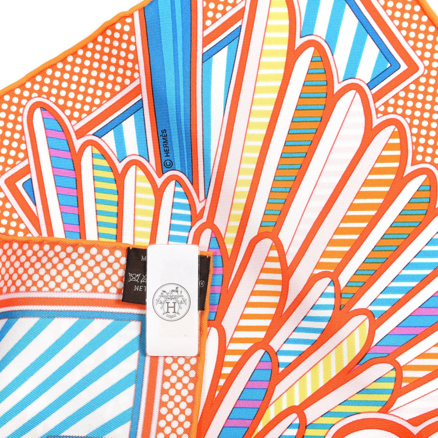 Silk Pegase Pop Pocket Square Orange Turquoise Jaune