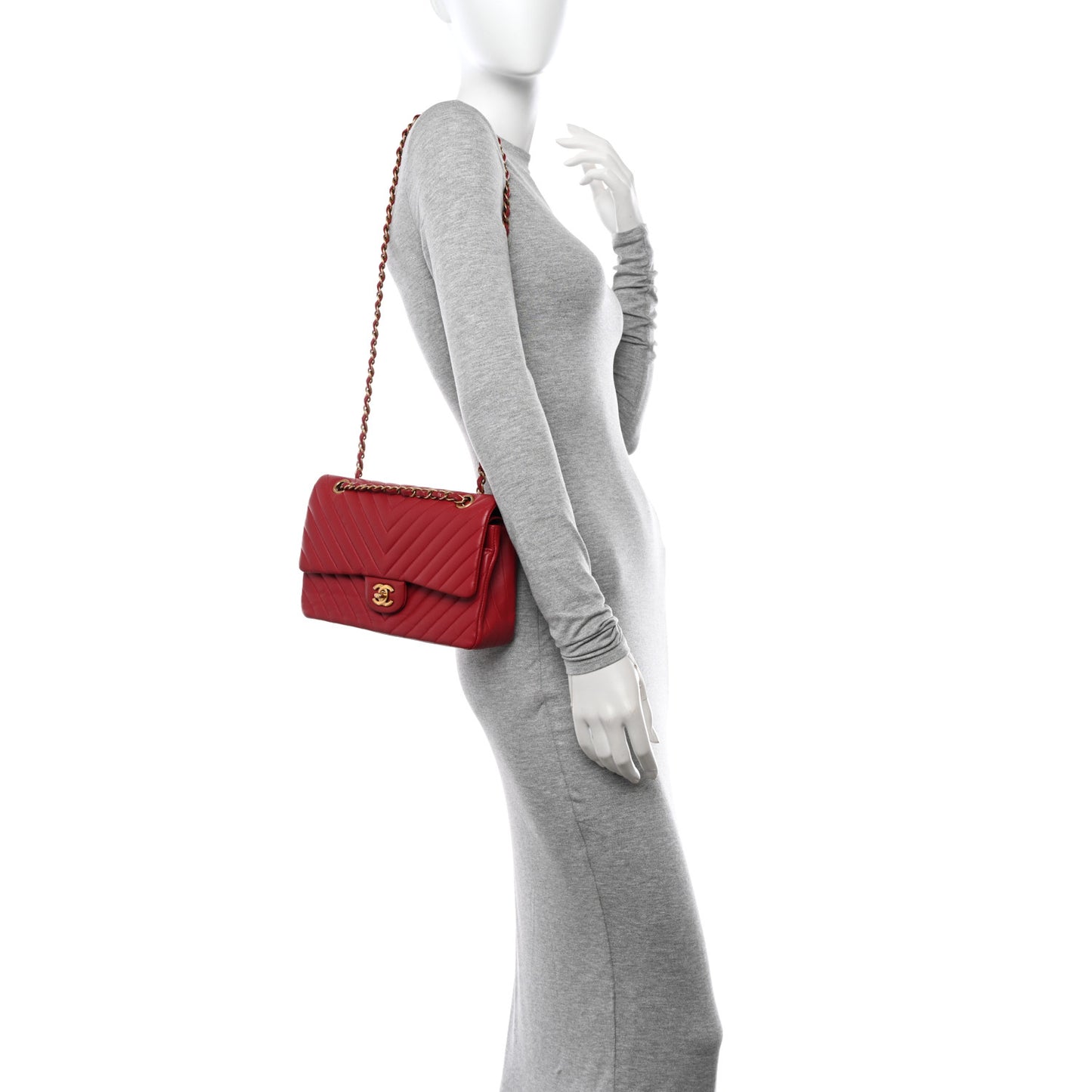 Lambskin Chevron Quilted Medium Double Flap Red