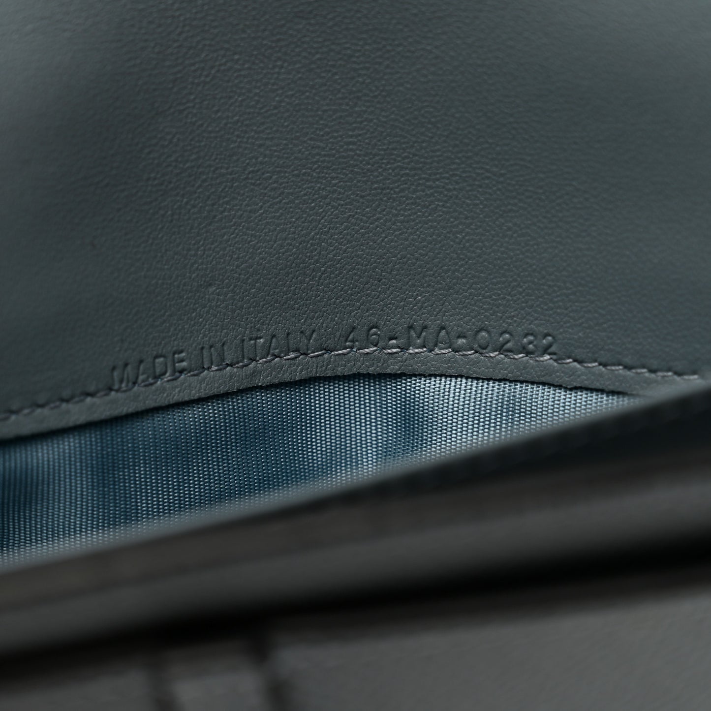 Grained Calfskin Saddle Chain Pouch Cloud Blue