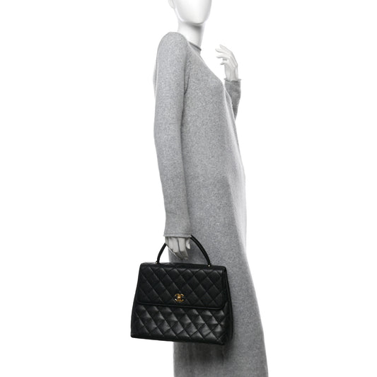 Caviar Quilted Jumbo Kelly Flap Black