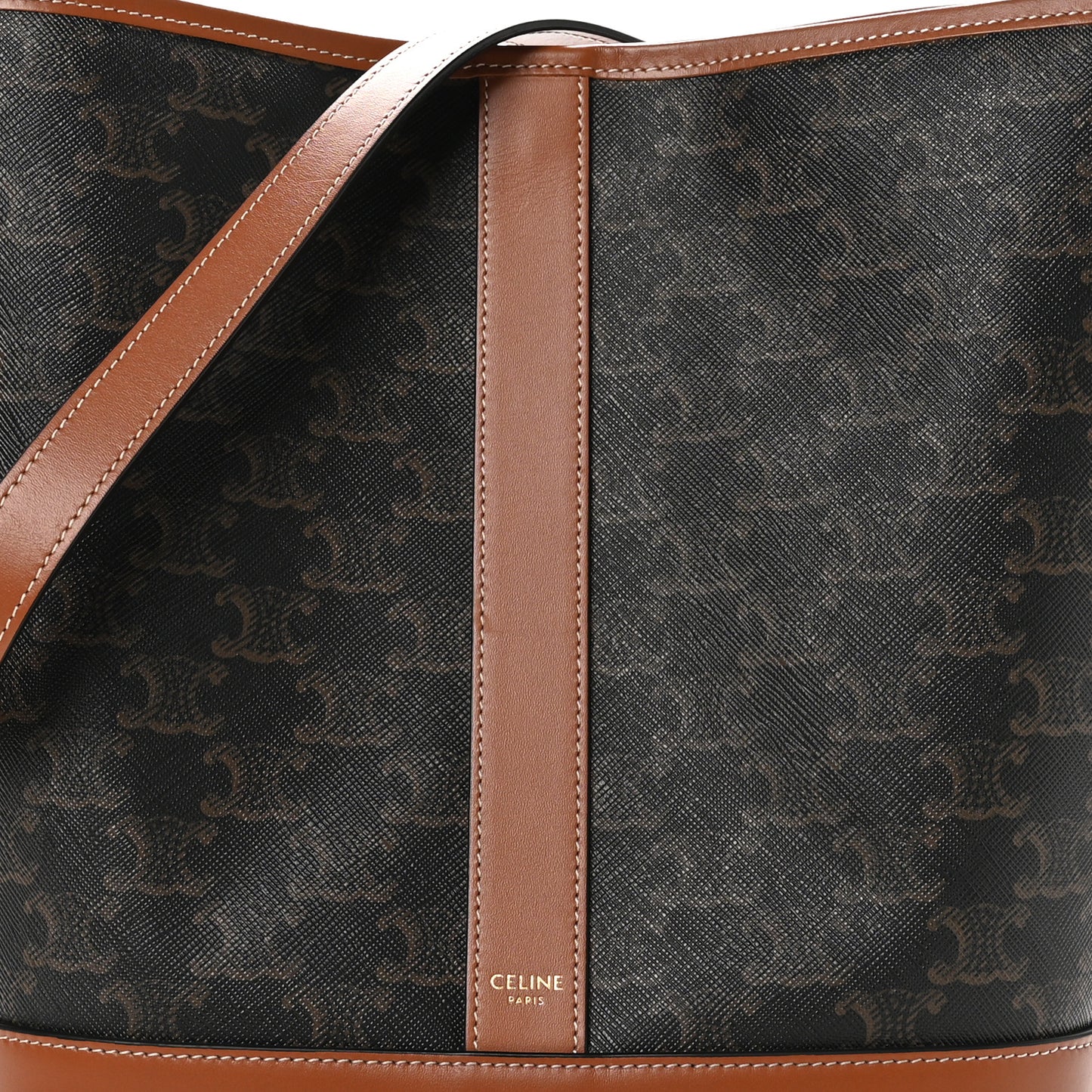 Triomphe Canvas Calfskin Medium Bucket Bag Tan
