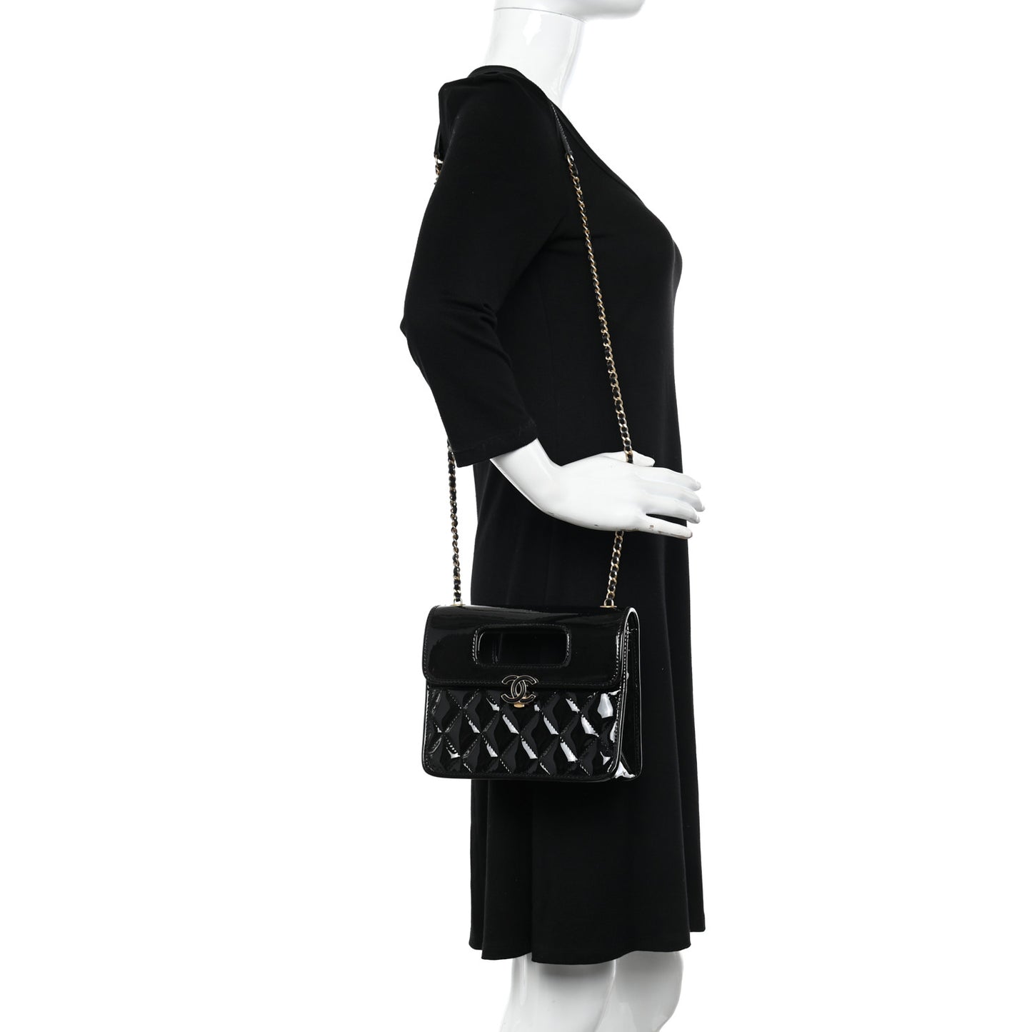 Patent Quilted Mini Graphic Catch Flap Black