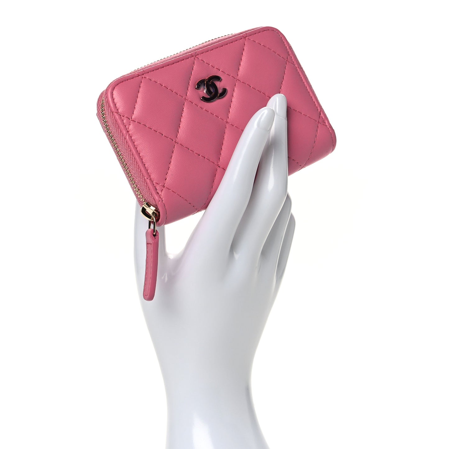 Lambskin Quilted Zip Around Coin Purse Wallet Pink Yellow