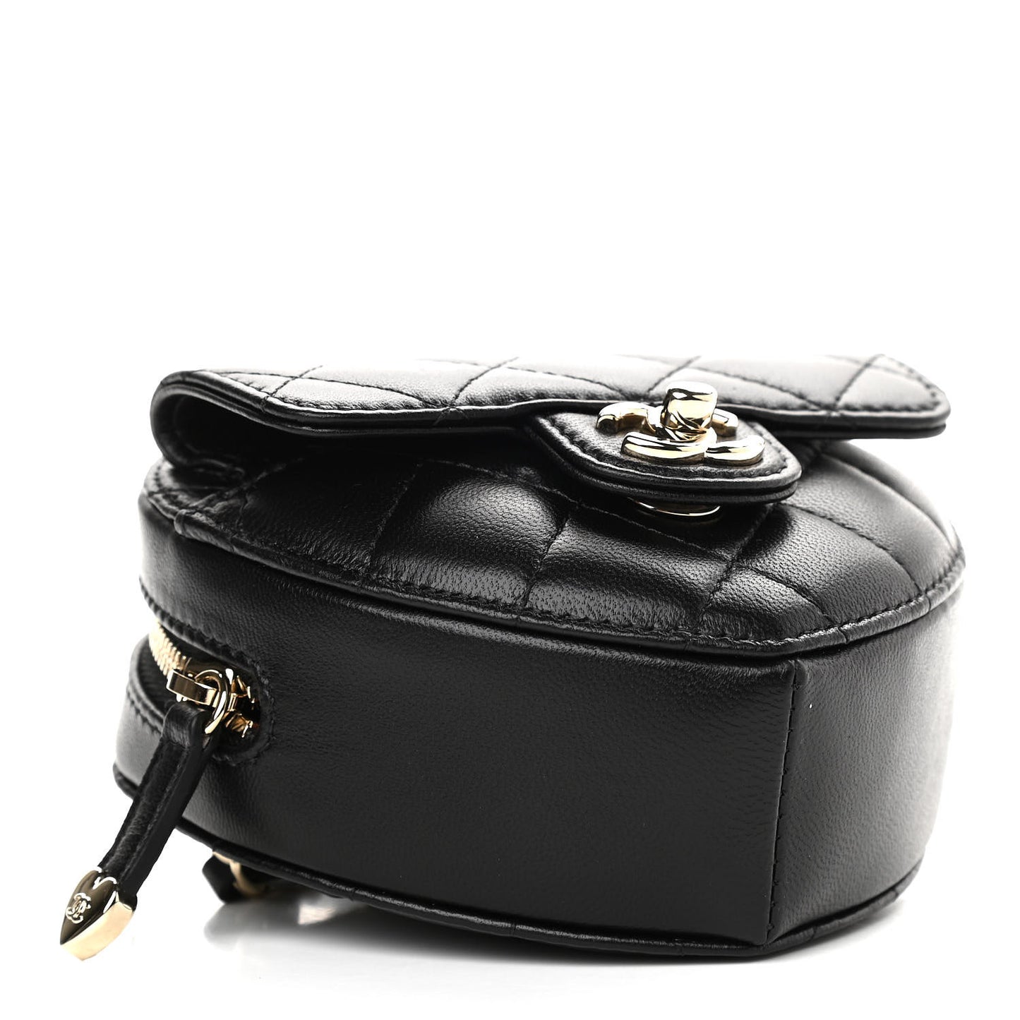 Lambskin Quilted CC In Love Heart Waist Belt Bag With Chain Black