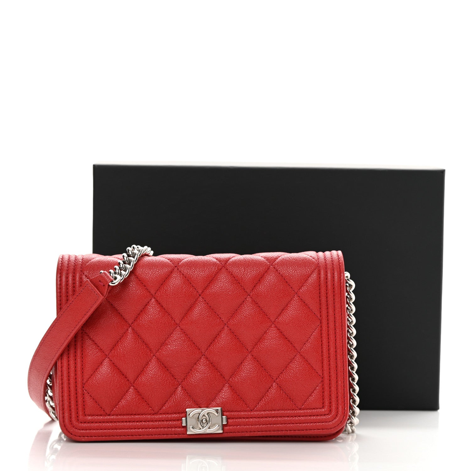 Chanel Caviar Quilted Boy Wallet On Chain WOC Red 17 of 17