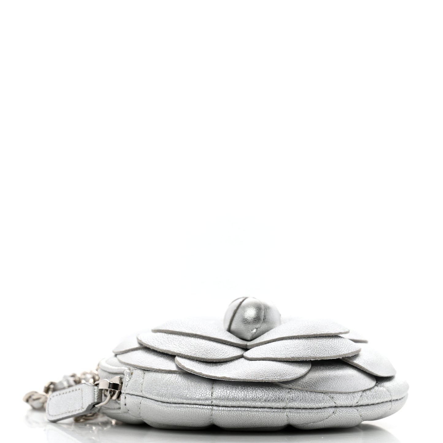 Metallic Lambskin Mini Camellia Bouquet Clutch With Chain Silver