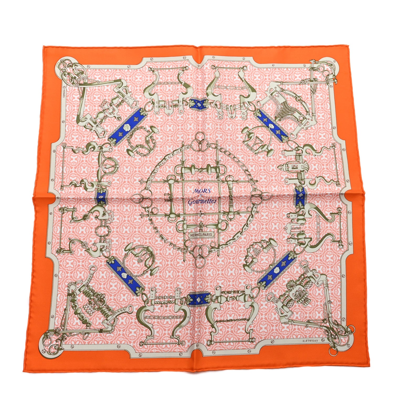 Hermes Cashmere Silk Mors Et Gourmettes Remix Scarf Orange Saumon