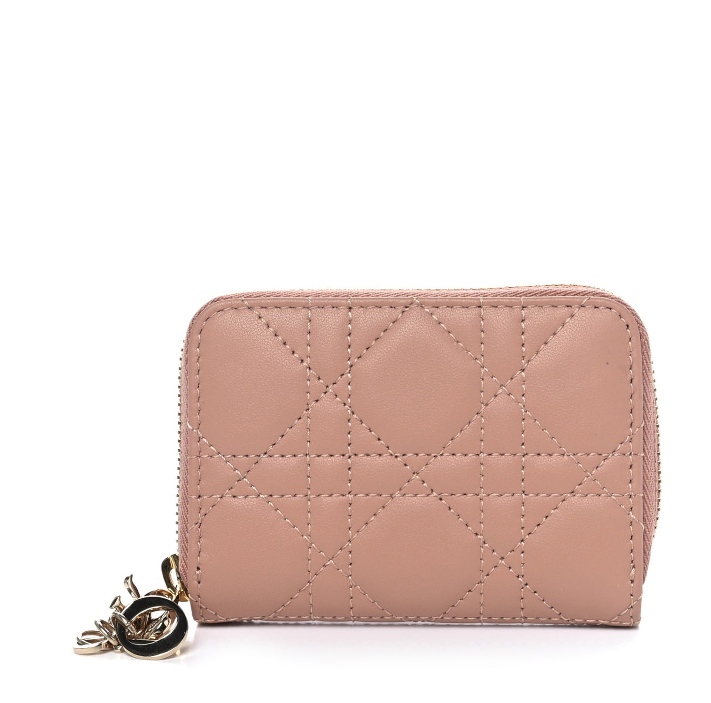 Lambskin Cannage Small Lady Dior Voyageur Coin Purse Rose Des Vents