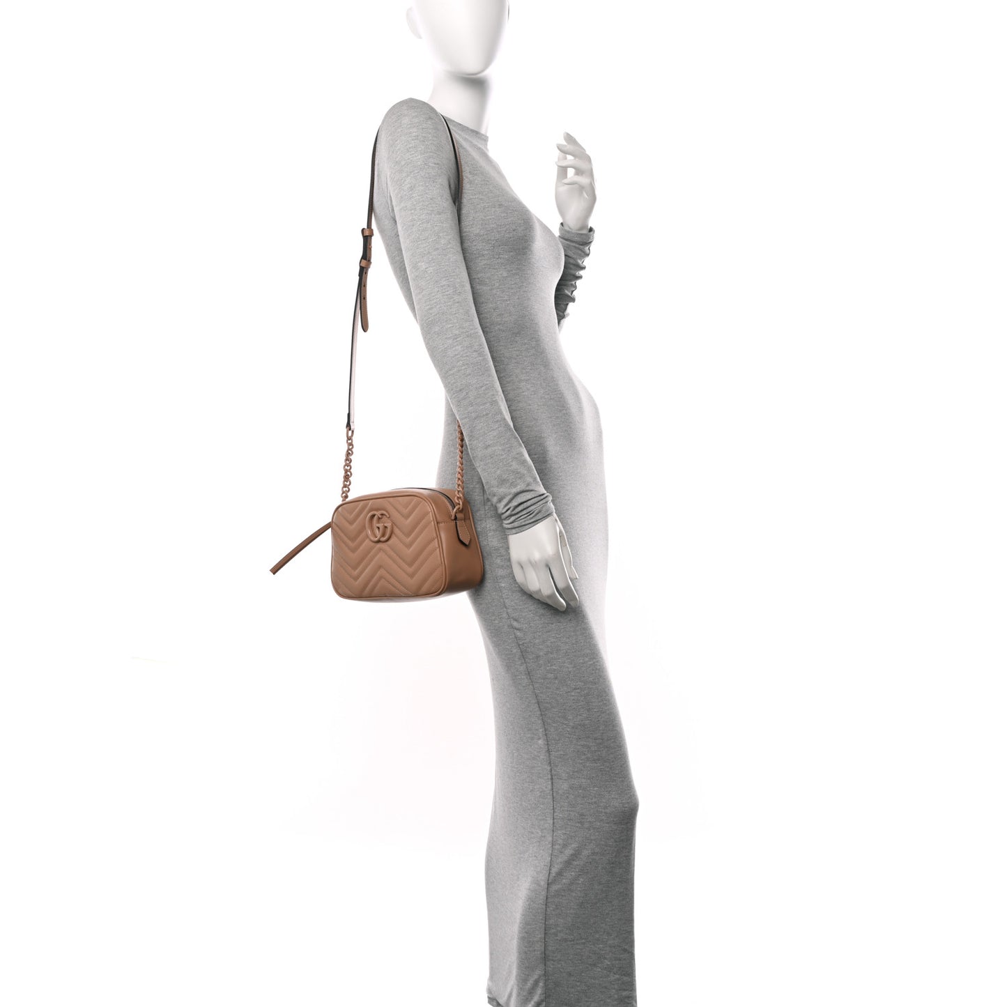 Calfskin Matelasse Monochrome Small GG Marmont Chain Shoulder Bag Camelia