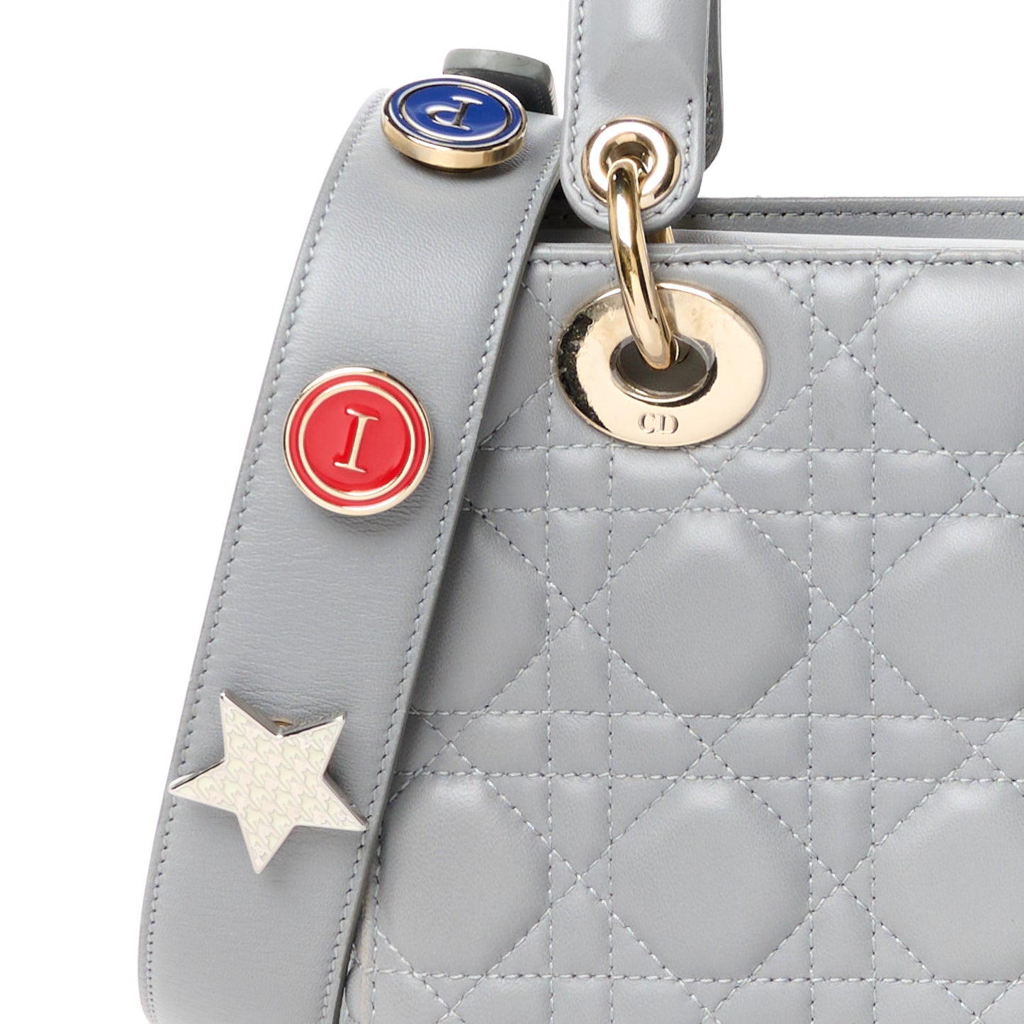Lambskin Cannage Small Lucky Badges Lady Dior Grey