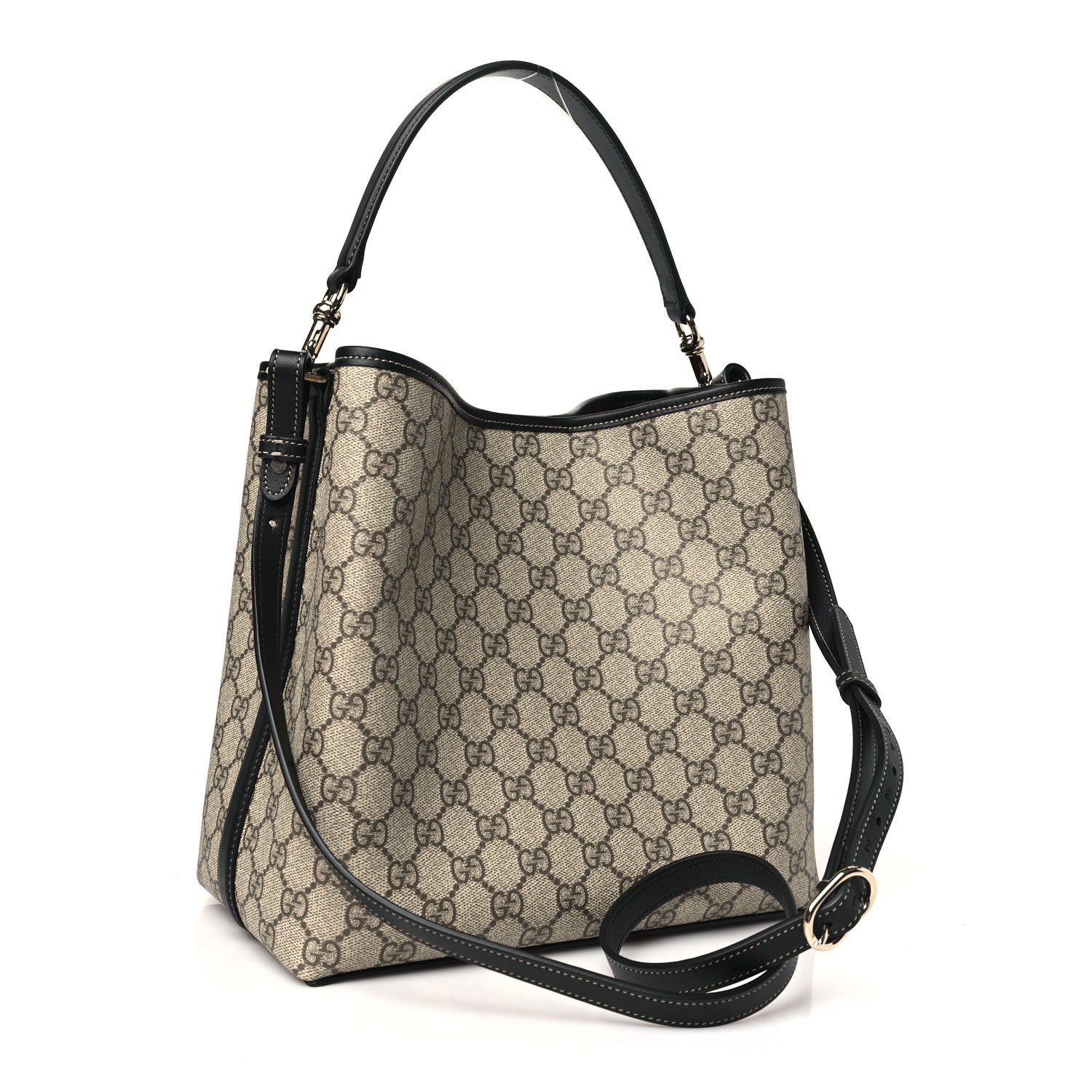 Gucci GG Supreme Monogram Medium Emblem Bucket Bag Beige Dark Brown Black 3 of 10