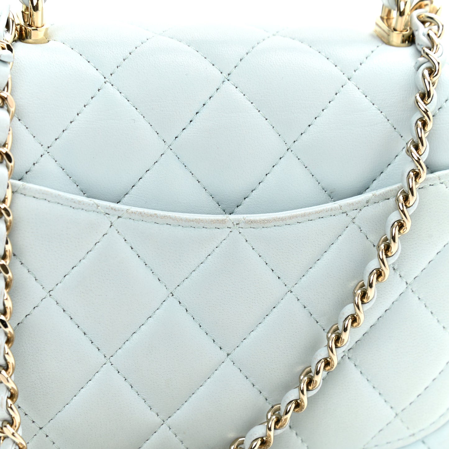 Lambskin Quilted Mini Top Handle Rectangular Flap Light Blue