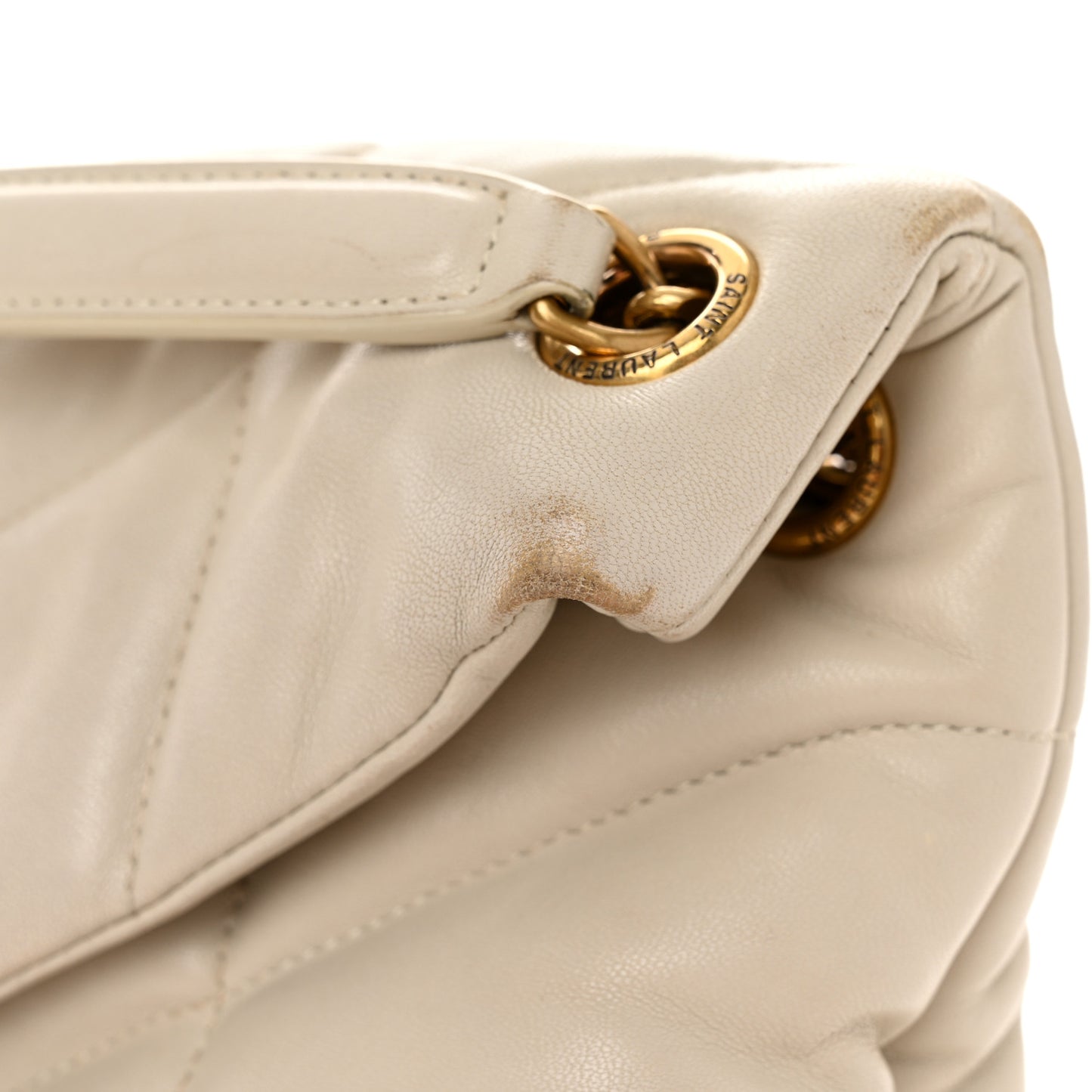 SAINT LAURENT Lambskin Quilted Small Loulou Puffer Monogram Chain Satchel Crema Soft