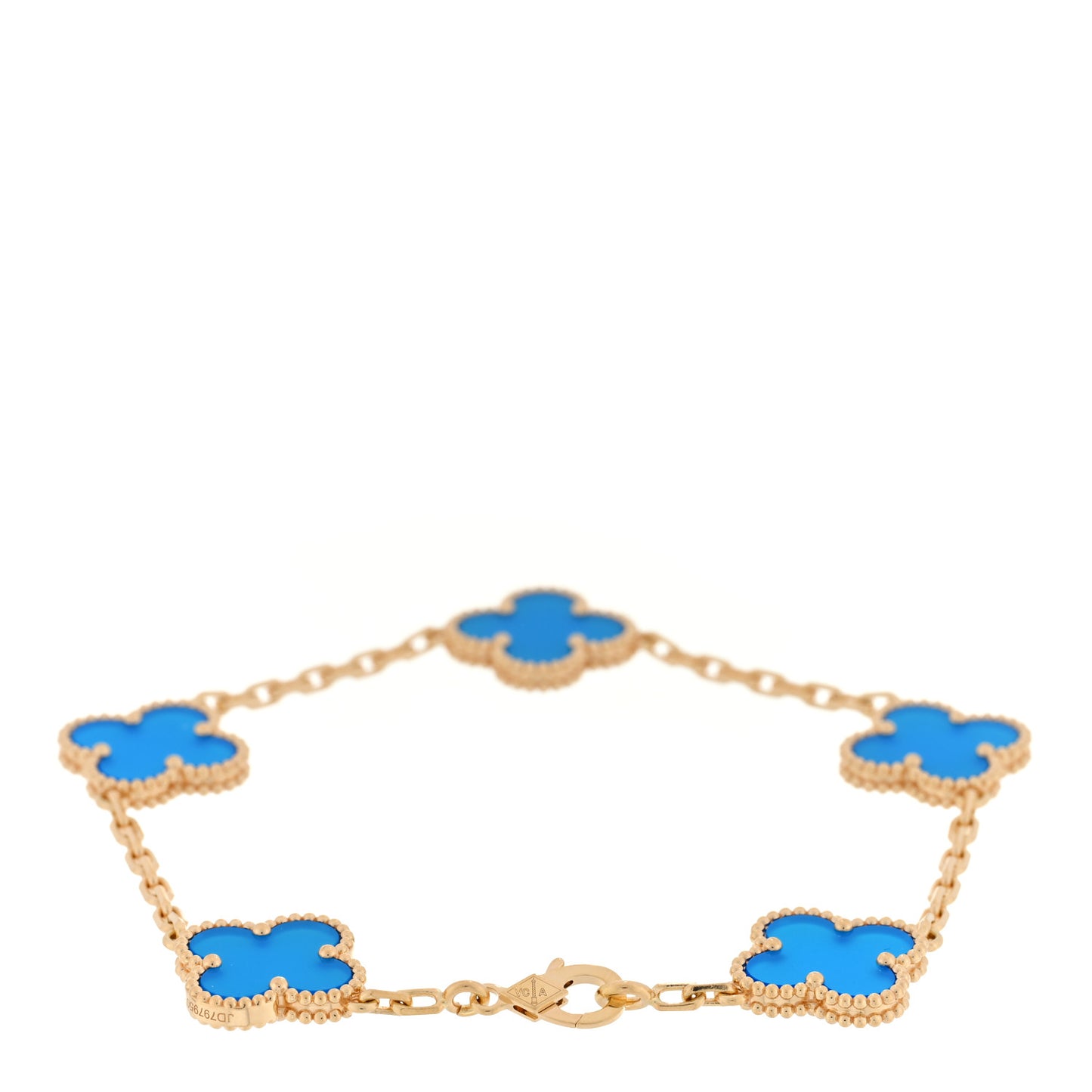 18K Yellow Gold Blue Agate 5 Motifs Vintage Alhambra Bracelet