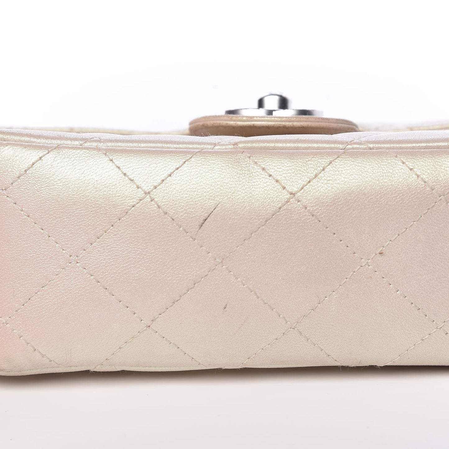 Metallic Lambskin Quilted Extra Mini Rectangular Flap Ivory