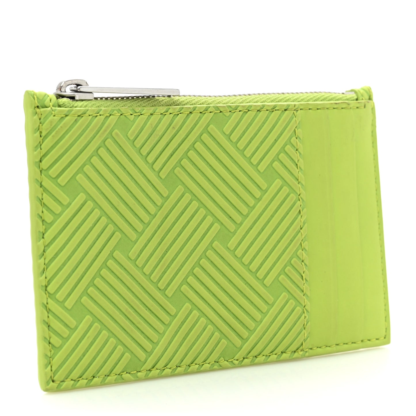 Nappa Embossed Intrecciato Zipped Card Case Kiwi
