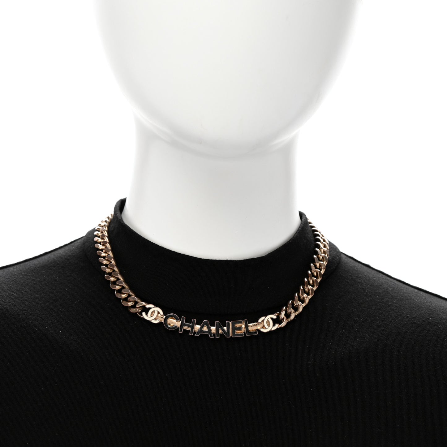 Metal Enamel Chain CC Choker Gold White