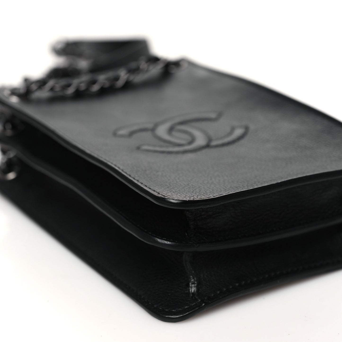 Calfskin CC Phone Holder Crossbody Black