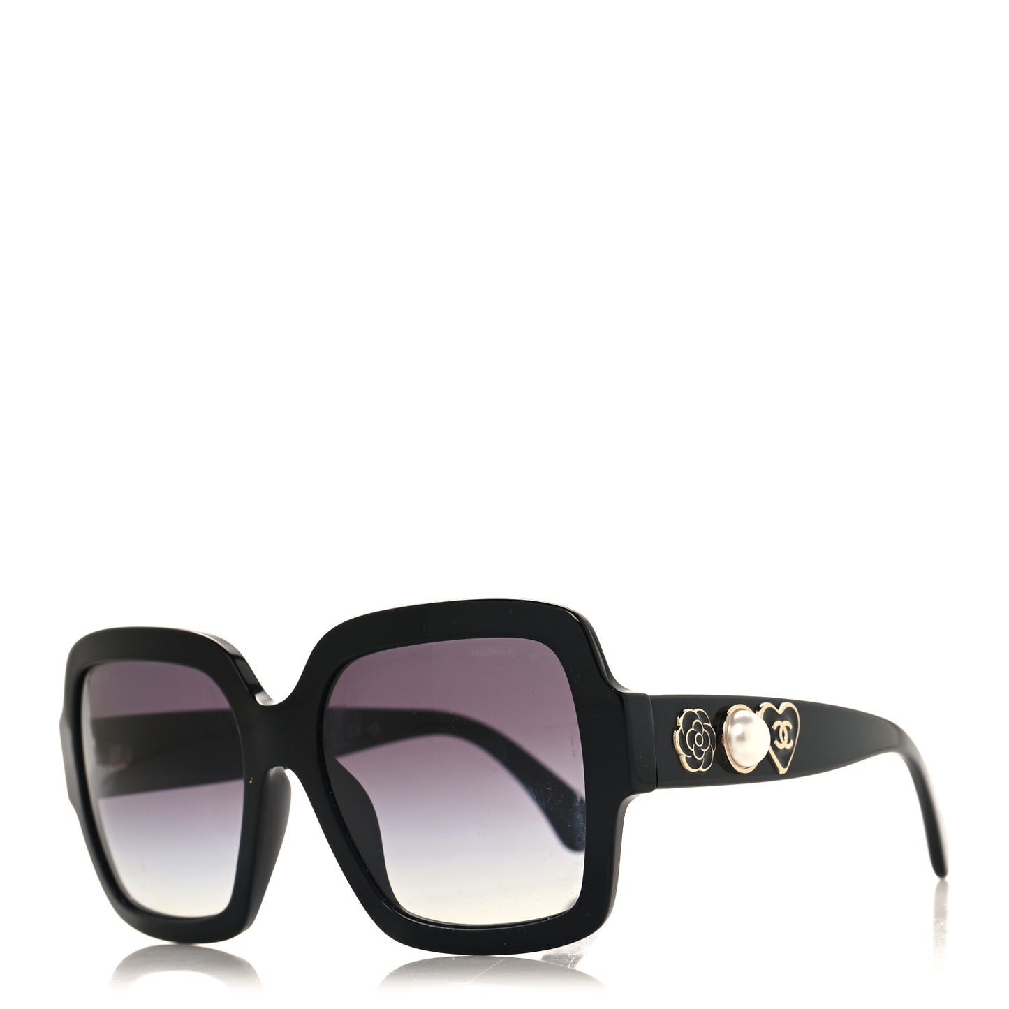 Acetate Charms Pearl Square Sunglasses 5479-A Black Gold