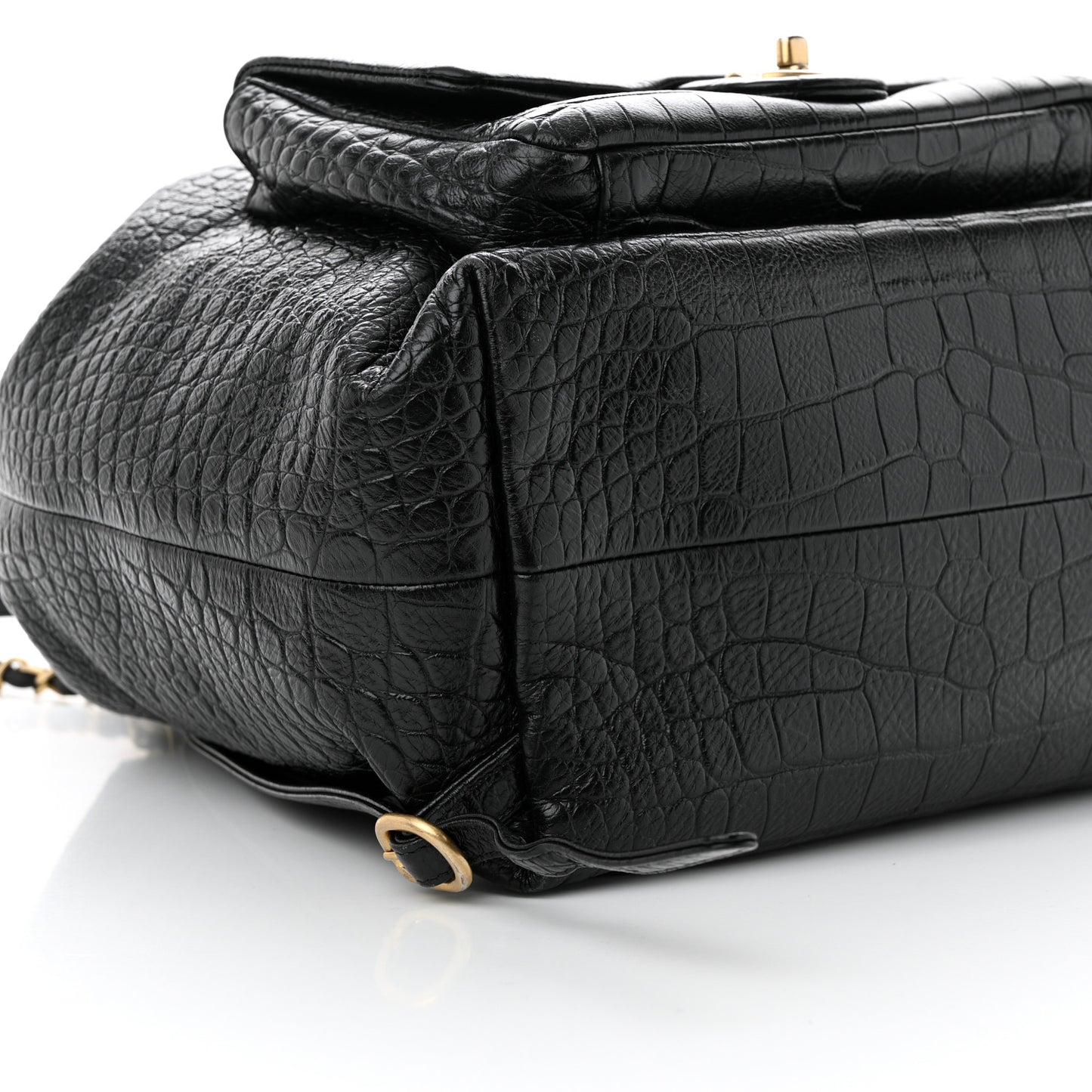 Calfskin Crocodile Embossed Large Backpack Black