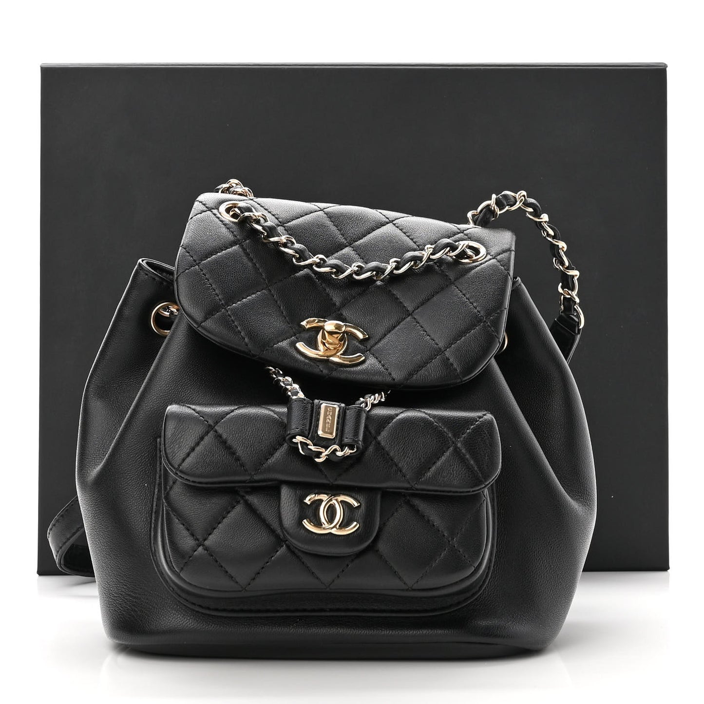 Lambskin Quilted Small Duma Drawstring Backpack Black