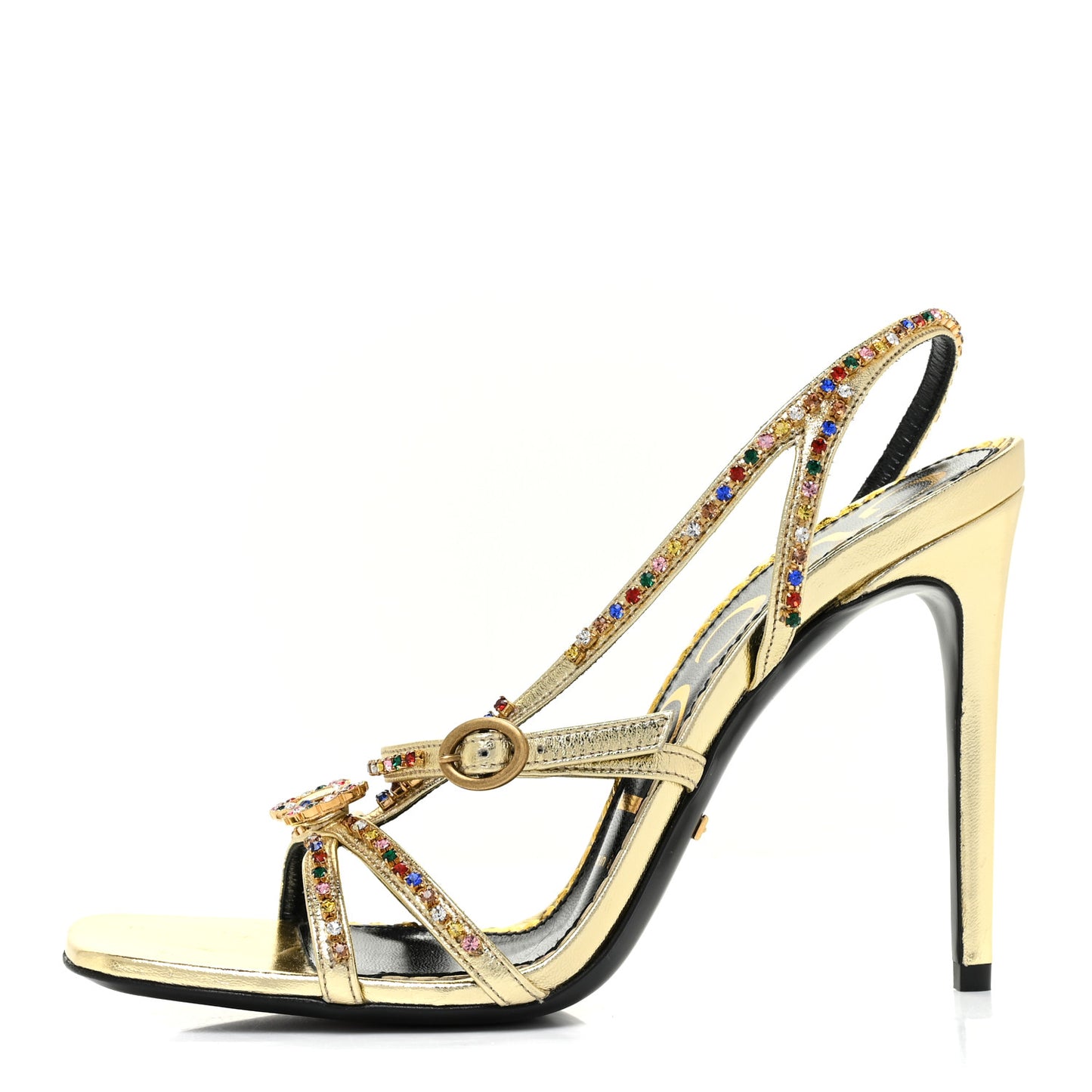 Metallic Nappa Crystal Embellished Carmen High Heel Sandals 37 Platino